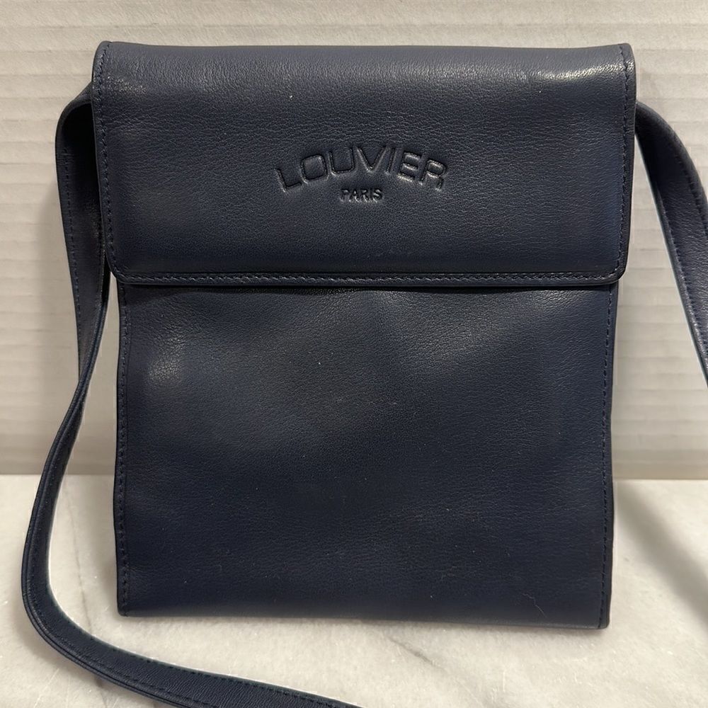 Louvier Paris blue leather crossbody wallet traveling - Picture 2 of 12